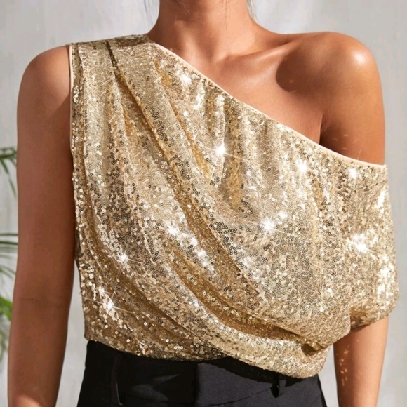 Shein Gold Sequin Top sz S - Picture 2 of 5